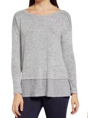Bobeau Tunic with jewel / wide neck, exposed seams, lightweight sweater…SOFT